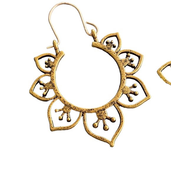 Antiqued Gold Floral Drop Earrings - Picture 2 of 5